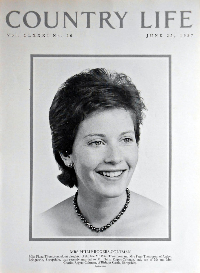 Mrs Philip Rogers-Coltman, Miss Fiona Thompson Country Life Magazine Portrait June 25, 1987 Vol. CLXXXI No. 26