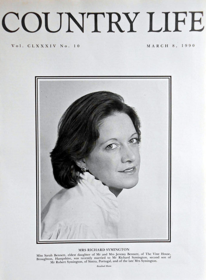 Mrs Richard Symington, Miss Sarah Bennett Country Life Magazine Portrait March 8, 1990 Vol. CLXXXIV No. 10