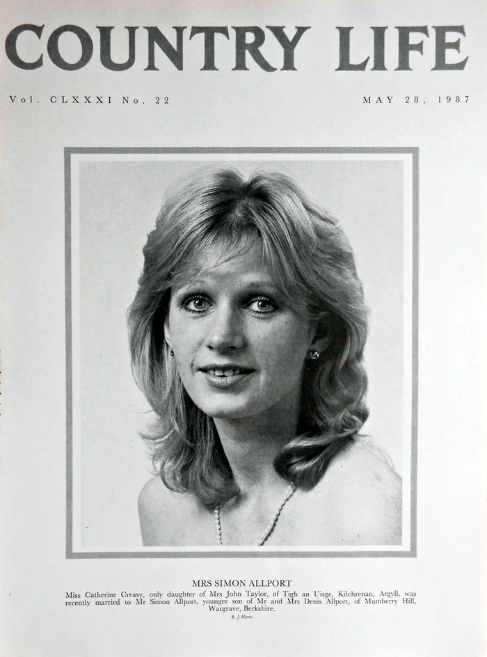 Mrs Simon Allport, Miss Catherine Creasy Country Life Magazine Portrait May 28, 1987 Vol. CLXXXI No. 22