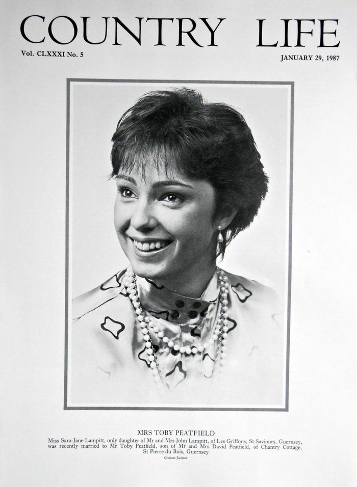Mrs Toby Peatfield, Miss Sara-Jane Lampitt Country Life Magazine Portrait January 29, 1987 Vol. CLXXXI No. 5