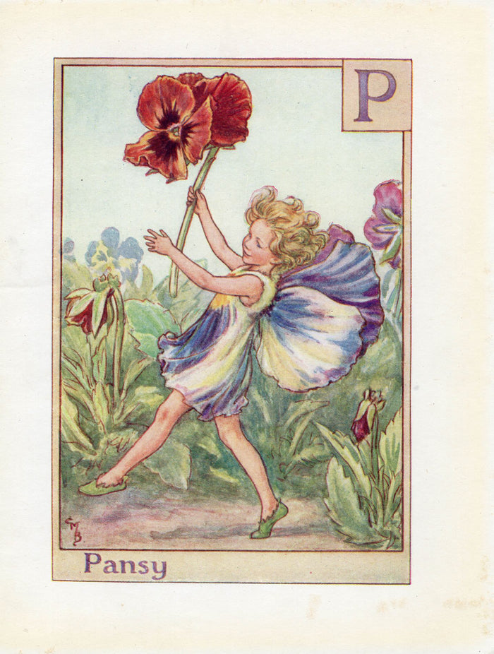 Pansy Flower Fairy Vintage Print c1940 Cicely Barker Alphabet Letter P