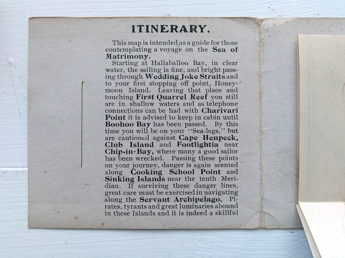 Rare1906PictorialAllegoricalPostcardMatrimonyMap.ASafetyGuideforthosecontemplatingatripontheSeaofMatrimony_Austen_Co