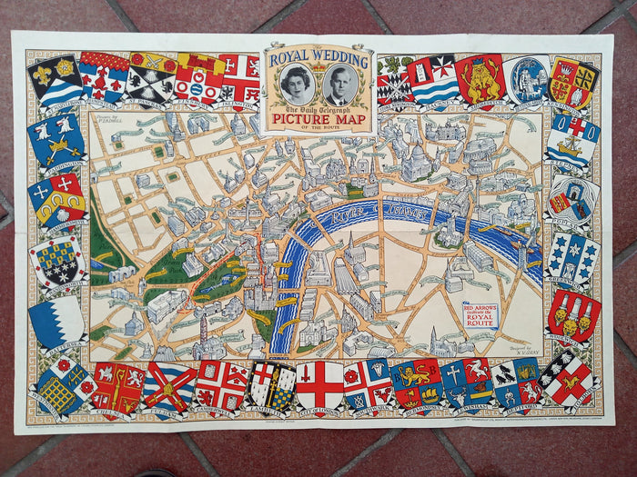 Royal Wedding 1947 Daily Telegraph Picture Map of London, Pictorial Route