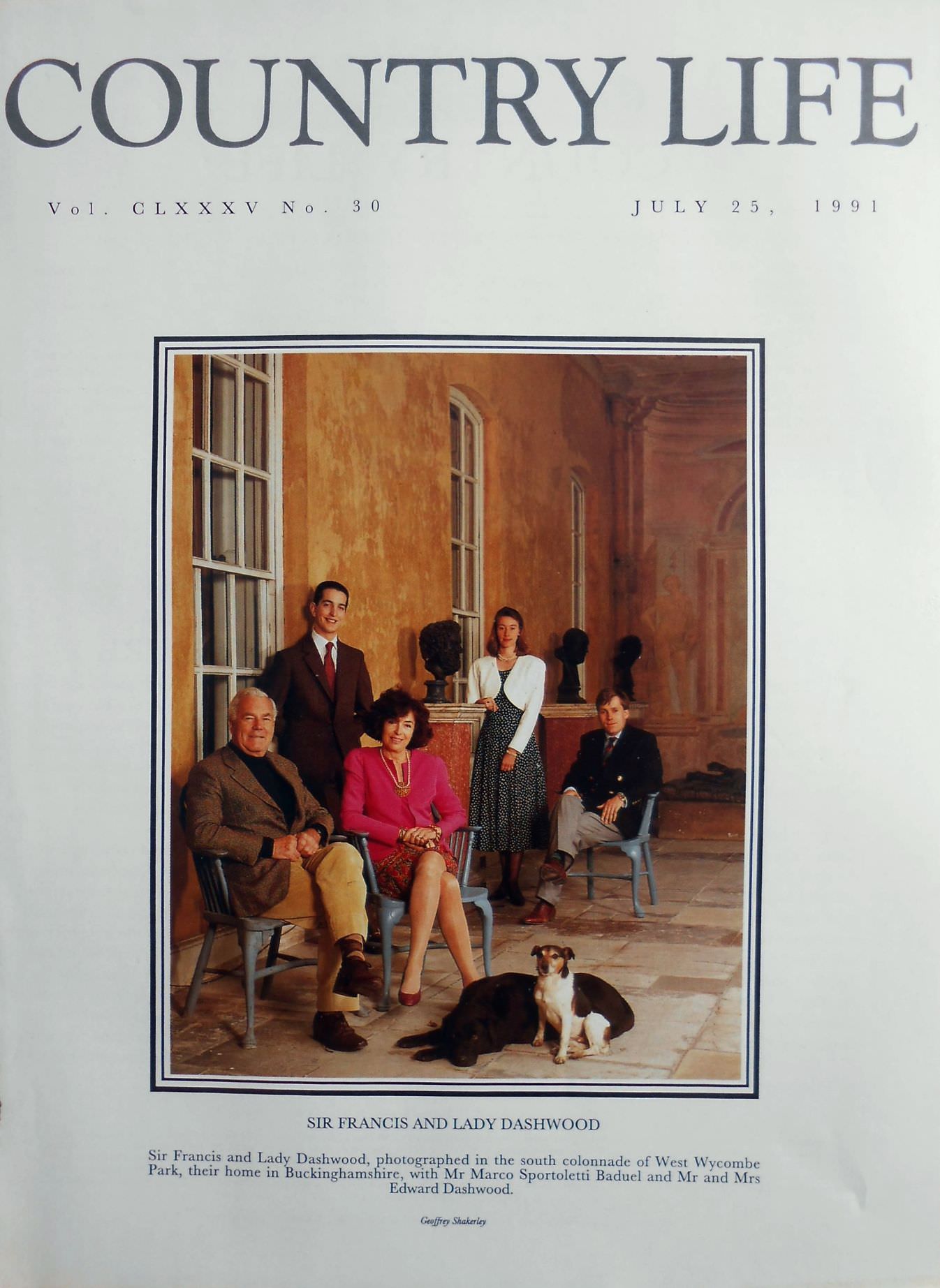 Sir Francis and Lady Dashwood Country Life Magazine Portrait July 25, 1991 Vol. CLXXXV No. 30