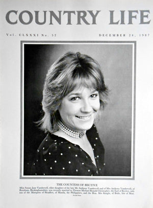 The Countess of Bective, Miss Susan Jane Vandervell Country Life Magazine Portrait December 24, 1987 Vol. CLXXXI No. 52