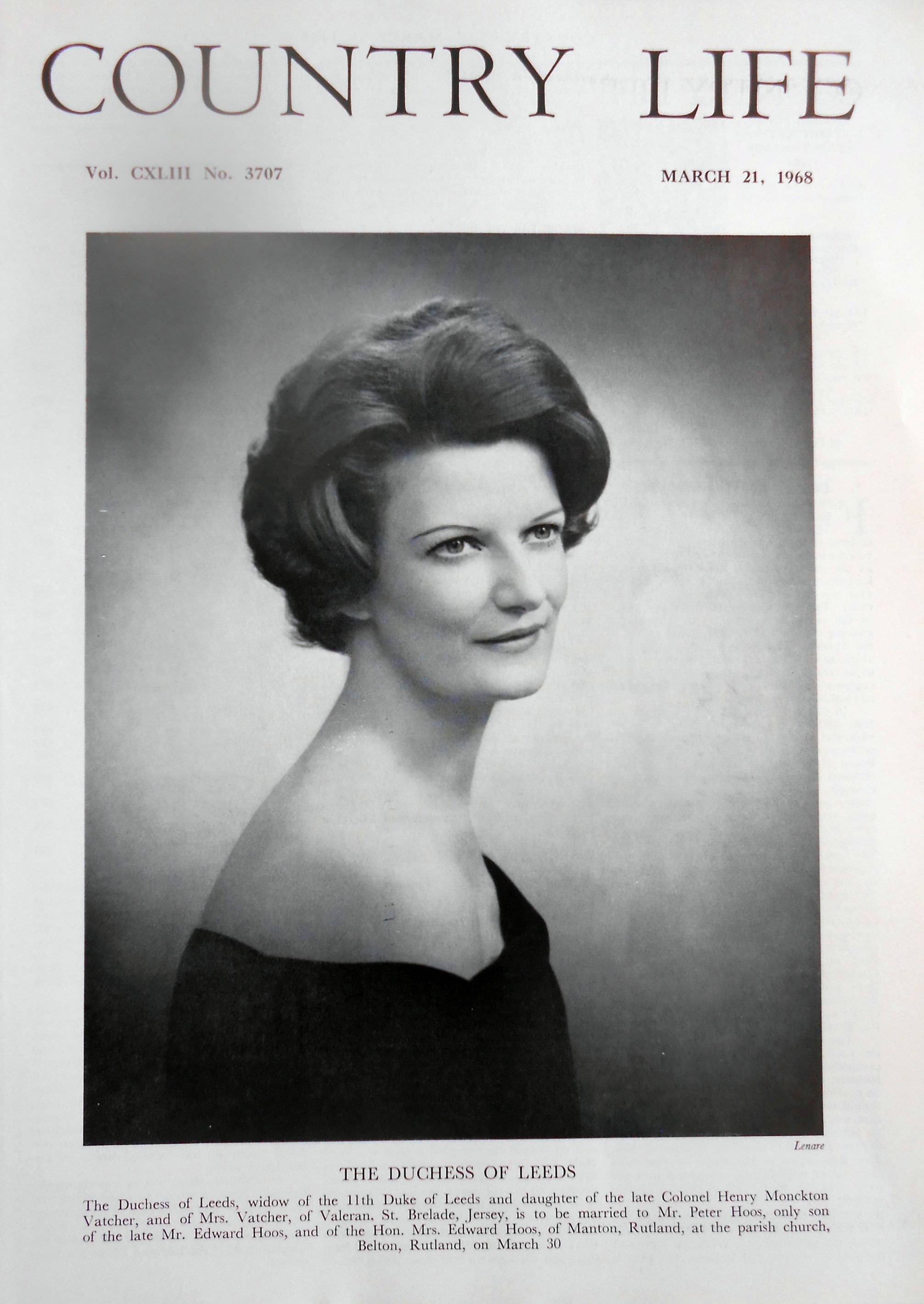 The Duchess of Leeds Country Life Magazine Portrait March 21, 1968 Vol. CXLVIII No. 3707