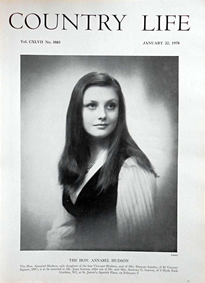 The Hon. Annabel Hudson Country Life Magazine Portrait January 22, 1970 Vol. CXLVII No. 3803
