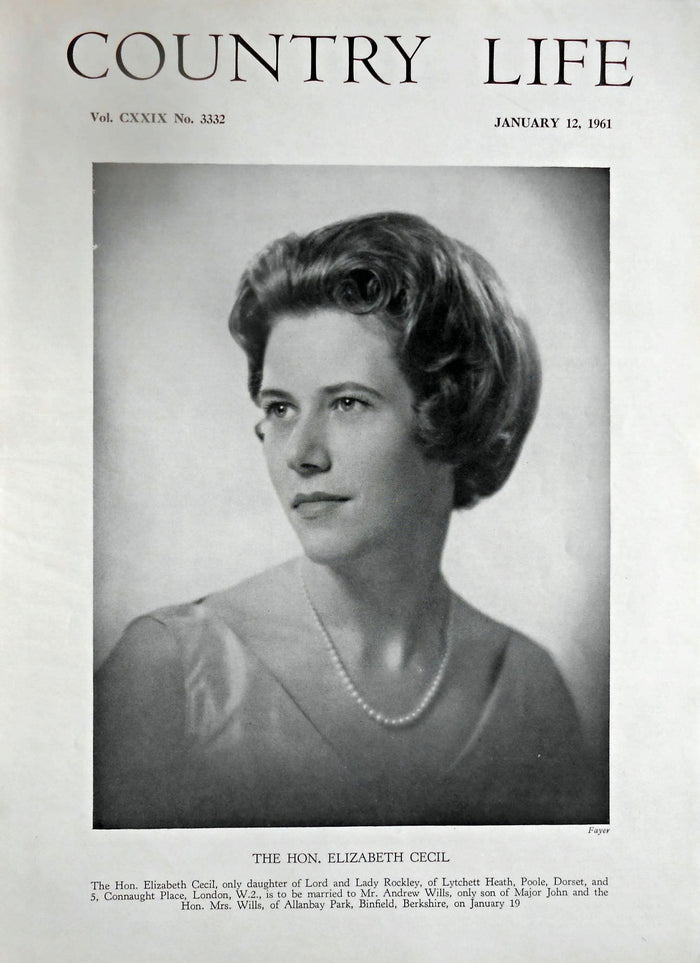 The Hon. Elizabeth Cecil Country Life Magazine Portrait January 12, 1961 Vol. CXXIX No. 3332