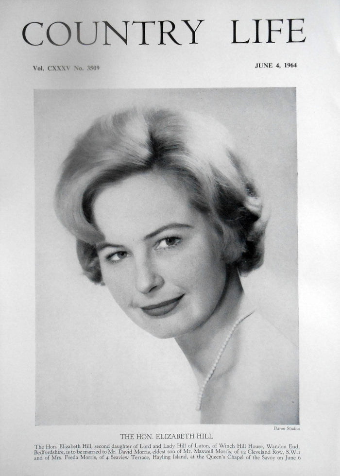 The Hon. Elizabeth Hill Country Life Magazine Portrait June 4, 1964 Vol. CXXXV No. 3509