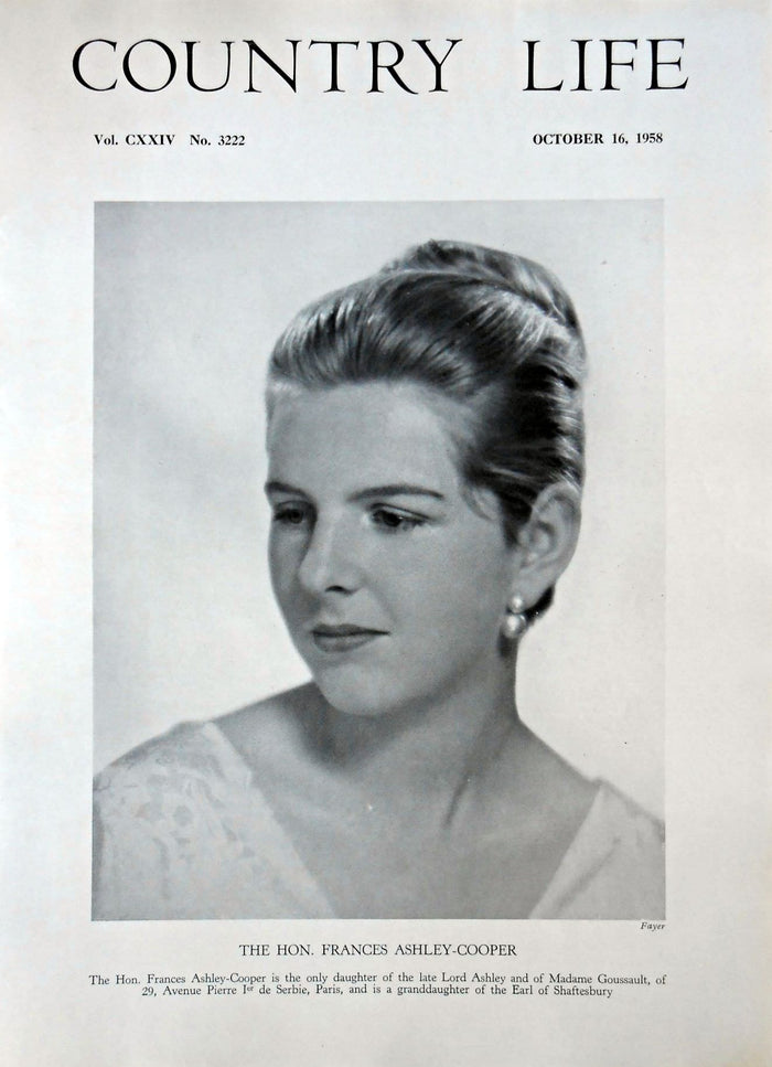 The Hon. Frances Ashley-Cooper Country Life Magazine Portrait October 16, 1958 Vol. CXXIV No. 3222