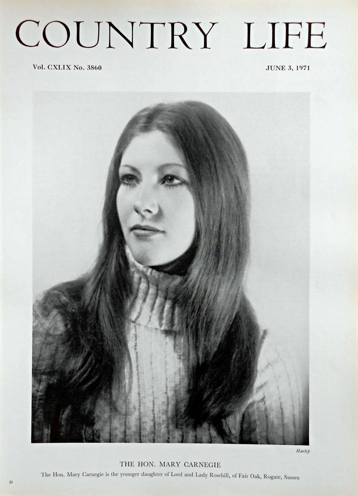 The Hon. Mary Carnegie Country Life Magazine Portrait June 3, 1971 Vol. CXLIX No. 3860