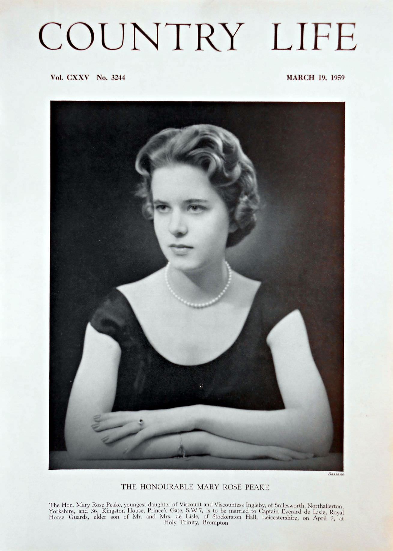 The Hon. Mary Rose Peake Country Life Magazine Portrait March 19, 1959 Vol. CXXV No. 3244