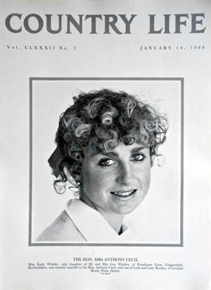 The Hon. Mrs Anthony Cecil, Miss Katie Whalley Country Life Magazine Portrait January 14, 1988 Vol. CLXXXII No. 2