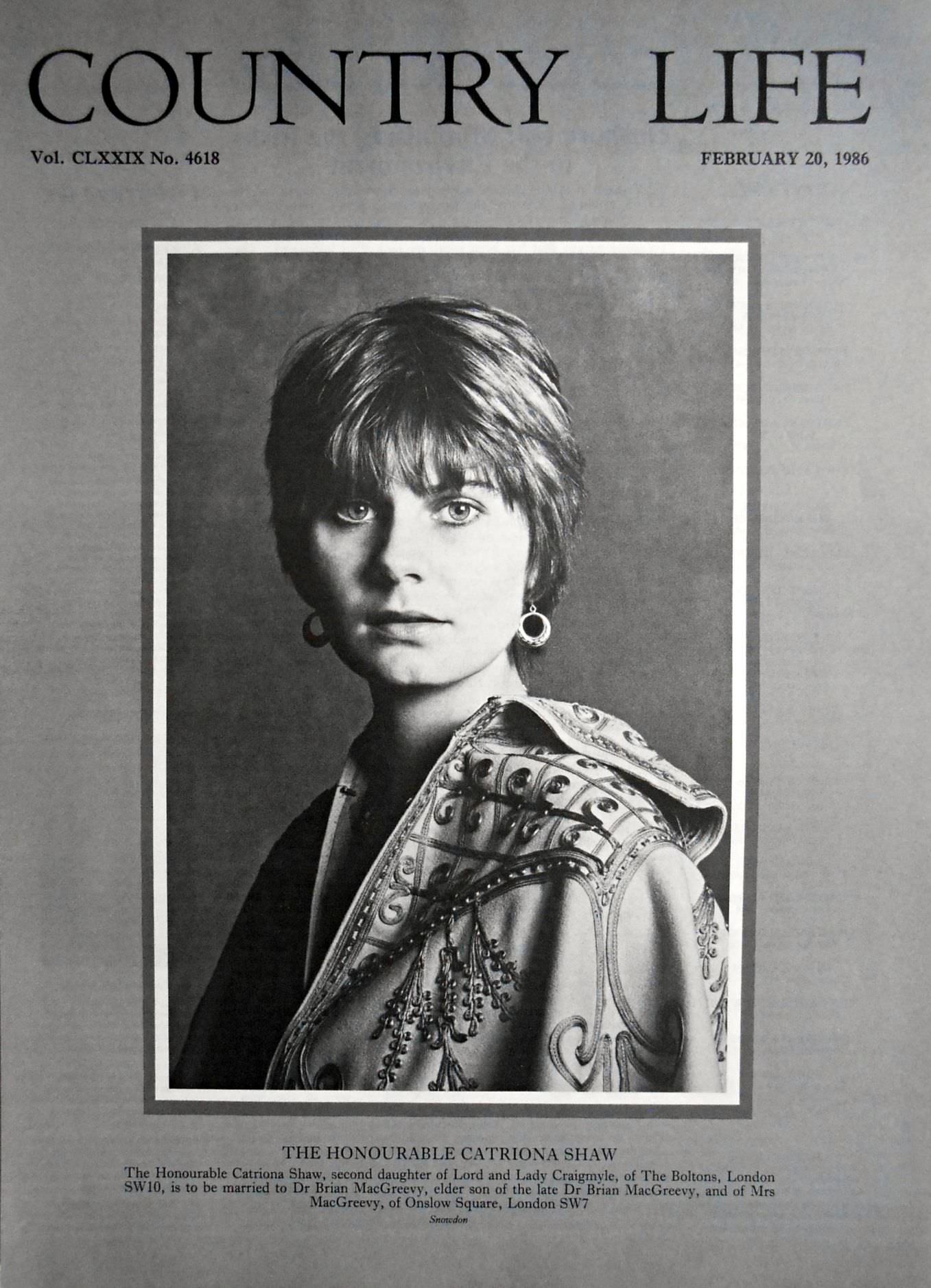 The Honourable Catriona Shaw Country Life Magazine Portrait February 20, 1986 Vol. CLXXIX No. 4618 - Copy