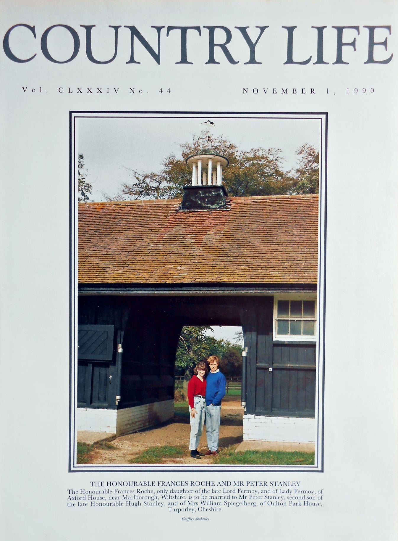 The Honourable Frances Roche & Mr Peter Stanley Country Life Magazine Portrait November 1, 1990 Vol. CLXXXIV No. 44