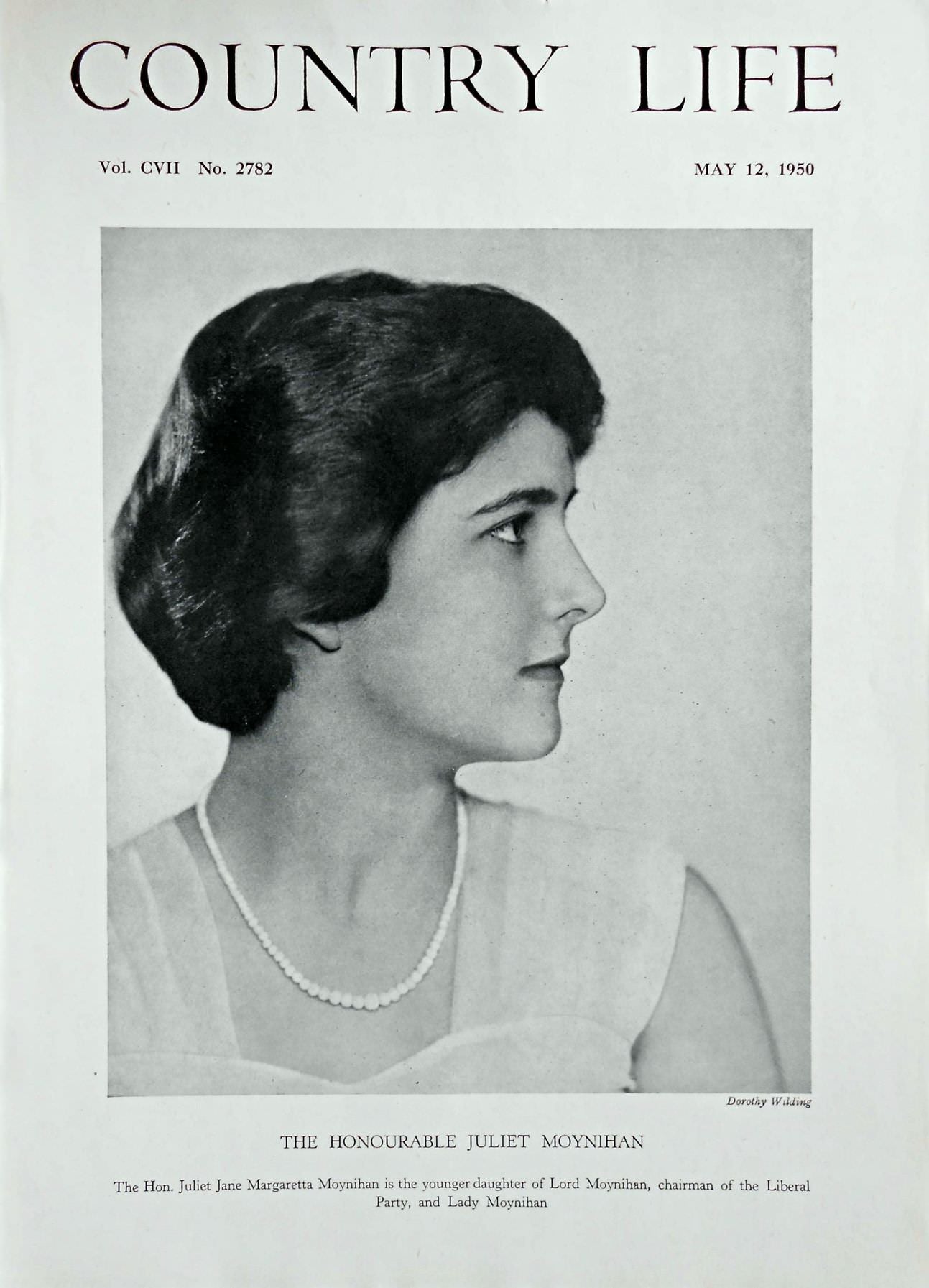 The Honourable Juliet Jane Margaretta Moynihan Country Life Magazine Portrait May 12, 1950 Vol. CVII No. 2782