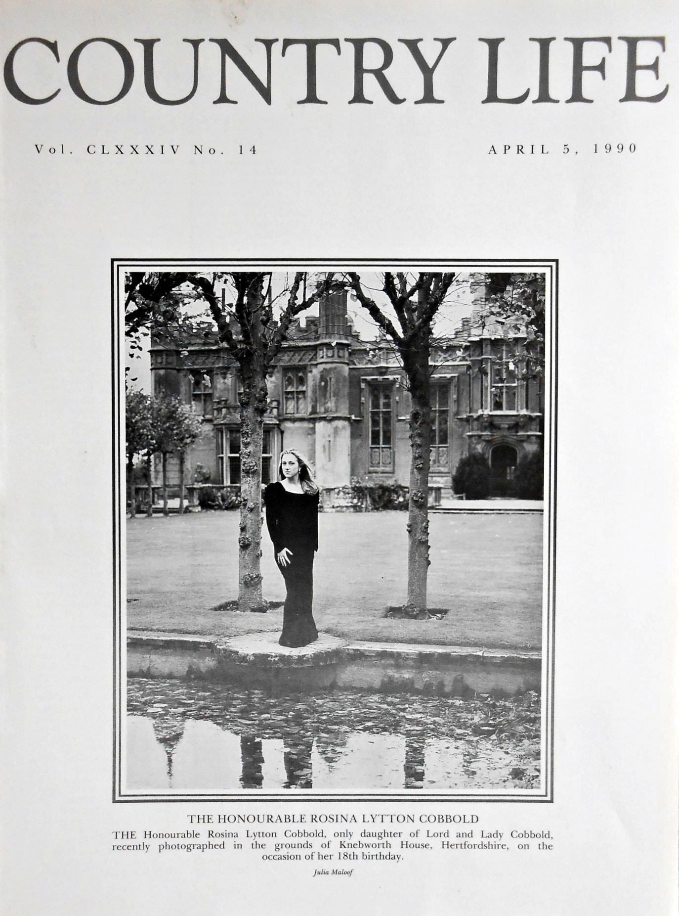 The Honourable Rosina Lytton Cobbold Country Life Magazine Portrait April 5, 1990 Vol. CLXXXIV No. 14