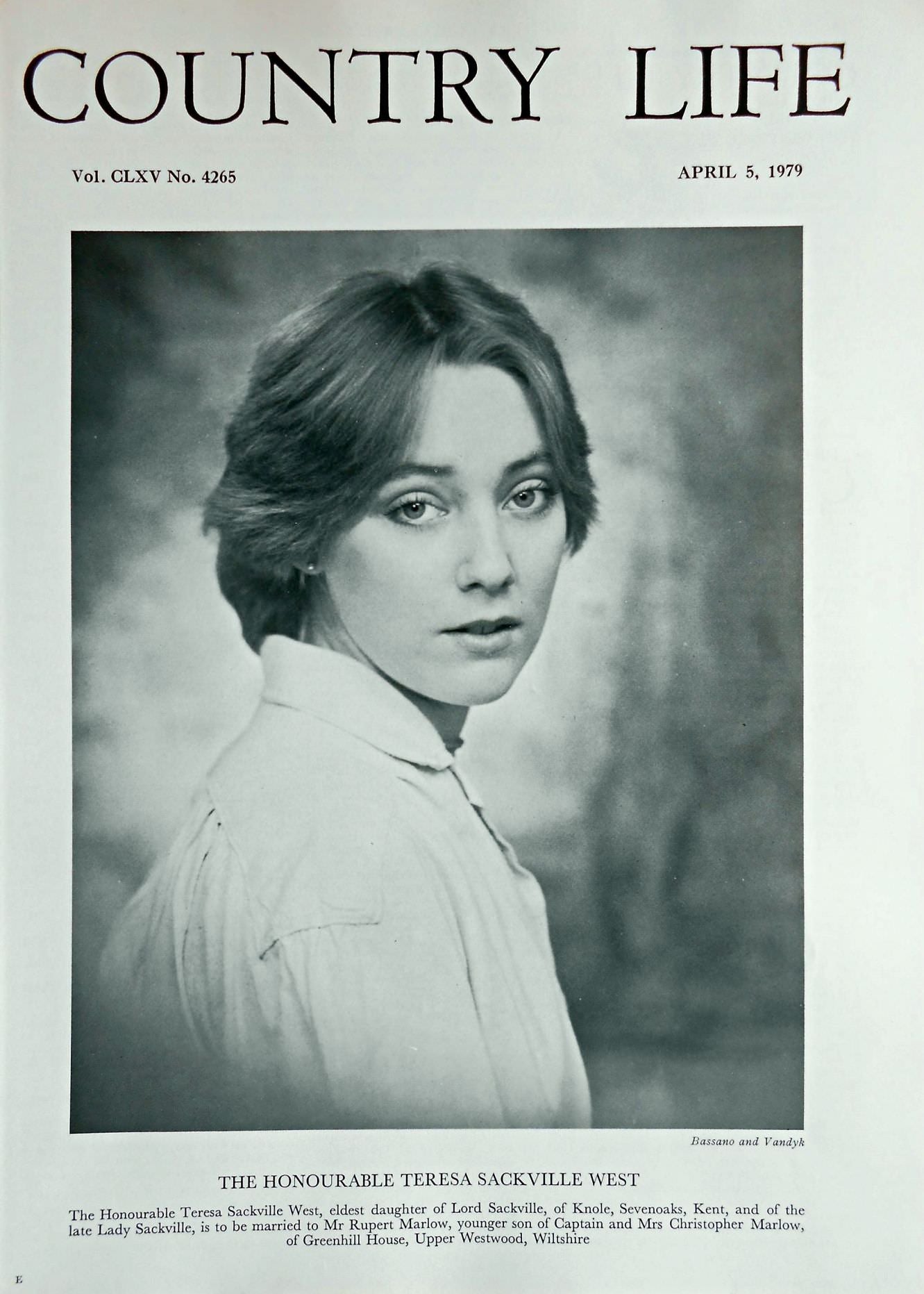 The Honourable Teresa Sackville West Country Life Magazine Portrait April 5, 1979 Vol. CLXV No. 4265