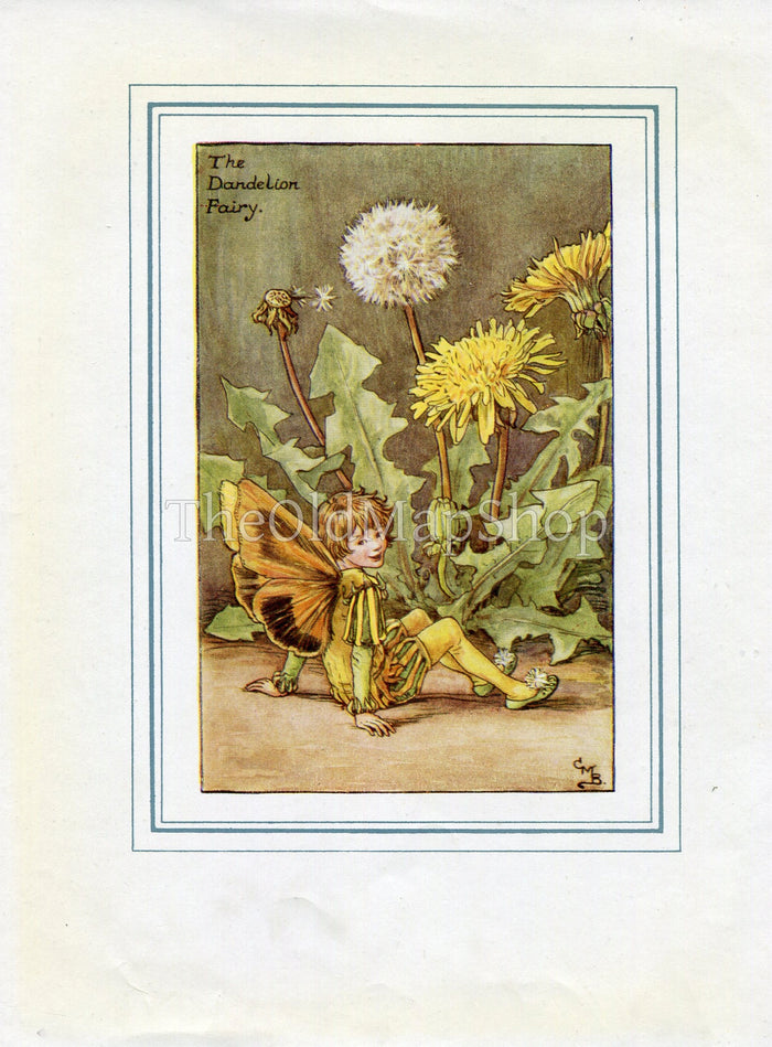 Dandelion Flower Fairy 1930's Vintage Print Cicely Barker Spring Book Plate SP029