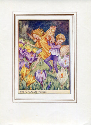 Crocus Flower Fairy 1950's Vintage Print Cicely Barker Garden Book Plate G006
