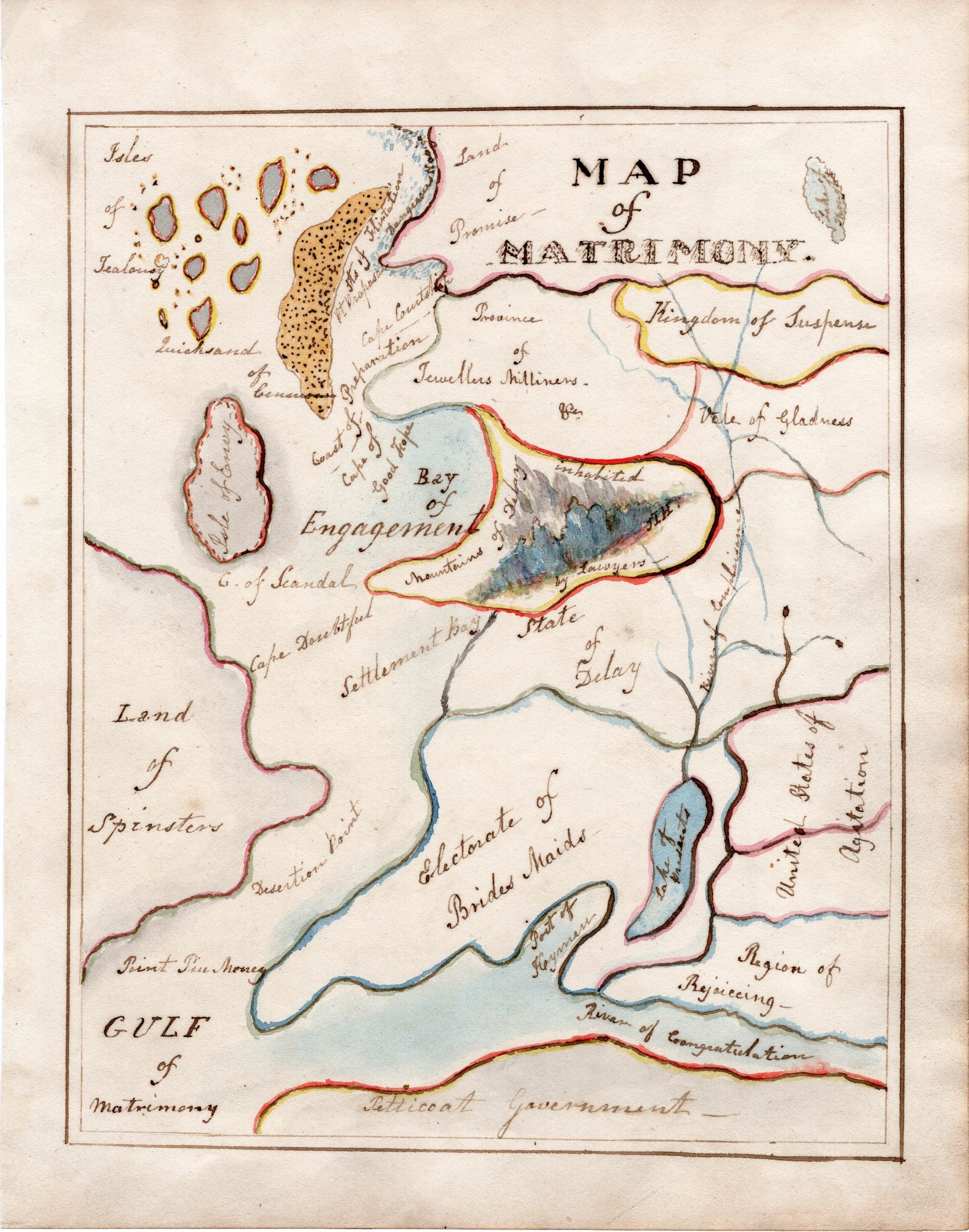 c.1829 Map of Matrimony. Antique Manuscript Map