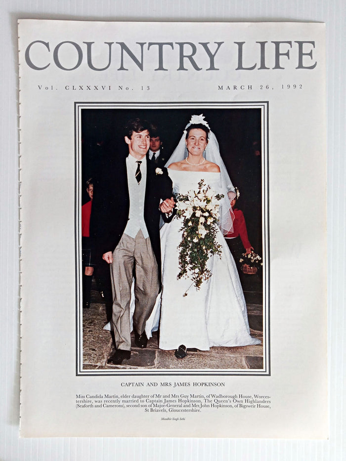 Captain & Mrs James Hopkinson, Miss Candida Martin Country Life Magazine Portrait March 26, 1992 Vol. CLXXXVI No. 13