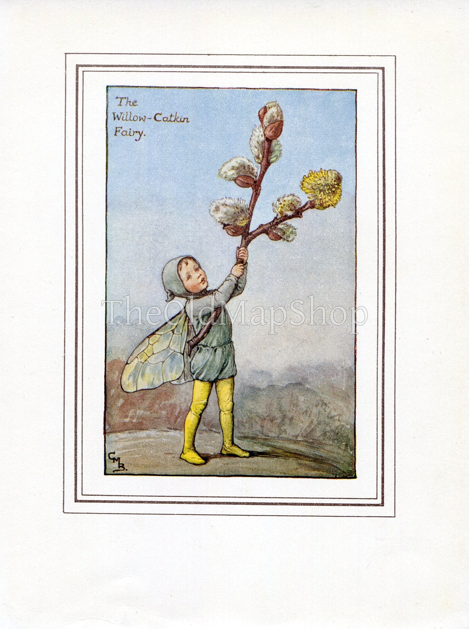 Willow-Catkin Flower Fairy 1930's Vintage Print Cicely Barker Spring Book Plate SP014