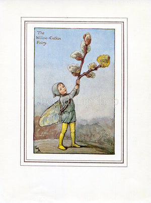 Willow-Catkin Flower Fairy 1930's Vintage Print Cicely Barker Spring Book Plate SP014