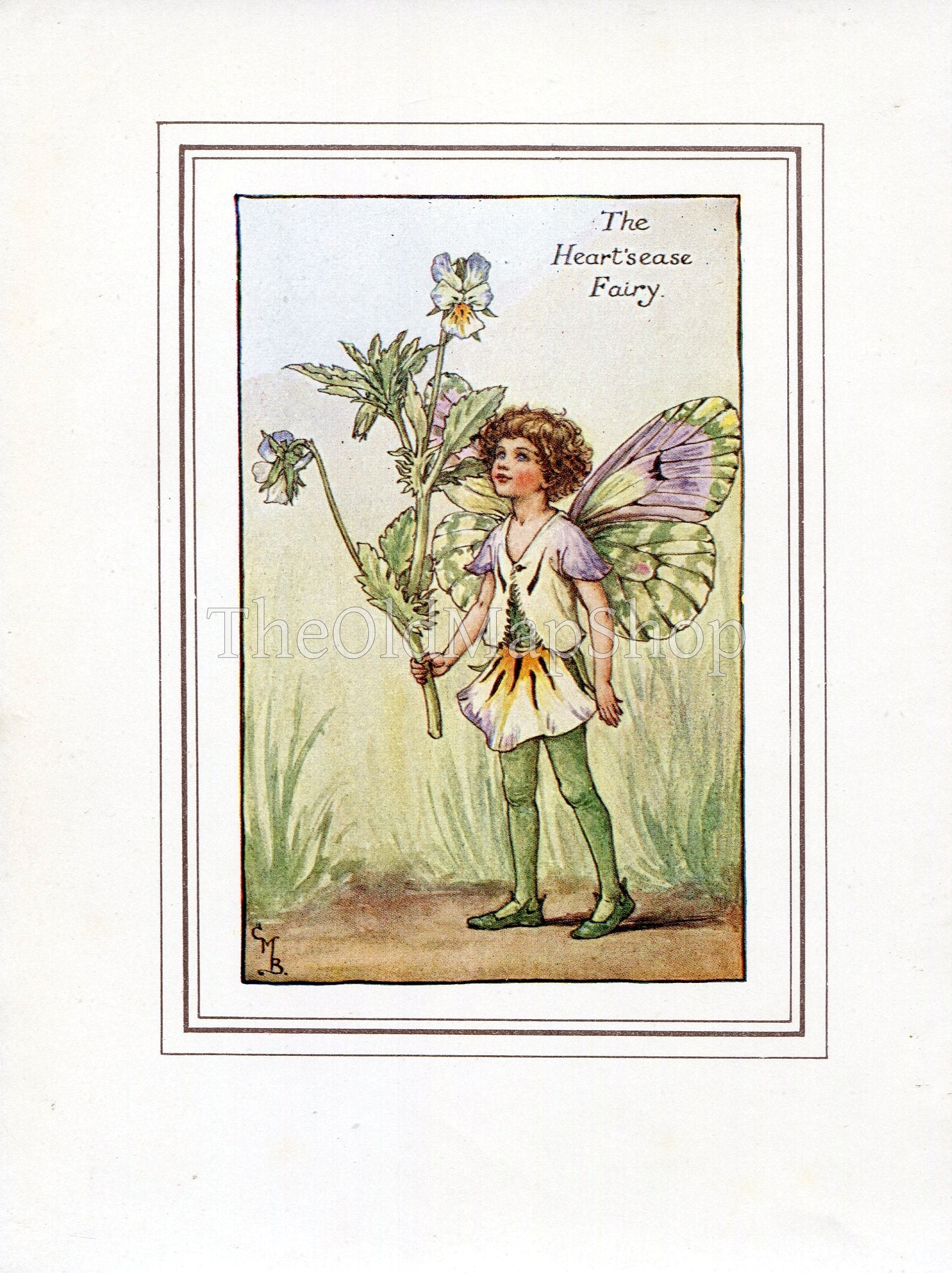 Heart sease Flower Fairy 1930 s Vintage Print Cicely Barker Spring