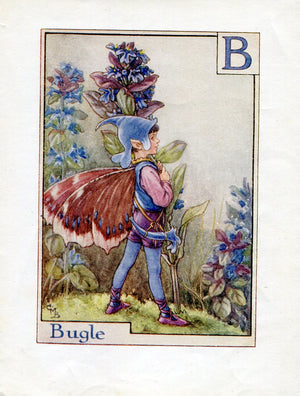 Bugle Flower Fairy Vintage Print c1940 Cicely Barker Alphabet Letter B Book Plate A005
