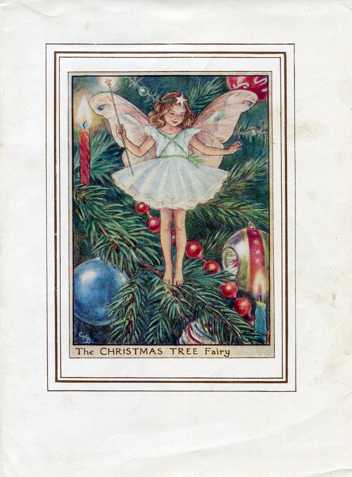 Christmas Tree Flower Fairy 1950's Vintage Print Cicely Barker Trees Book Plate T061