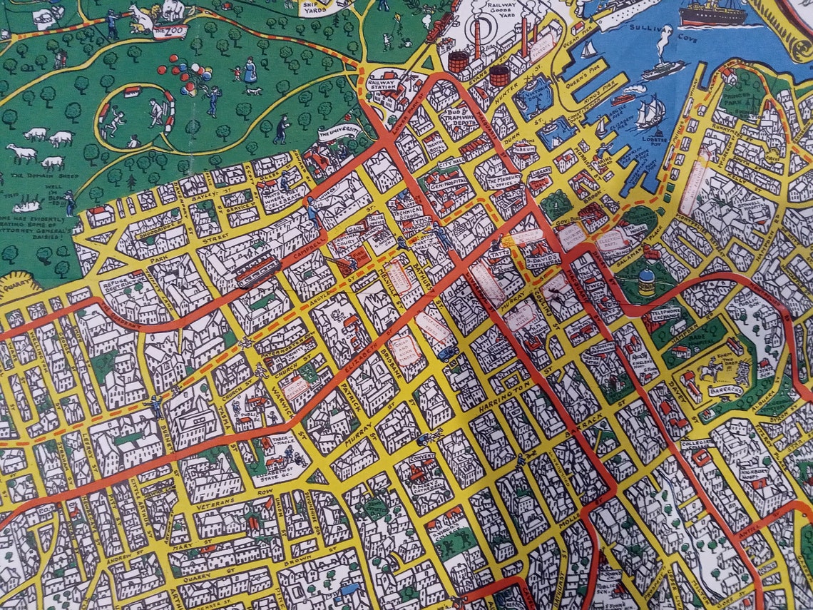 1927 Pictorial Map of the City of Hobart. Published by the Illustrated Tasmanian Mail. Hobart City Map, Tasmania