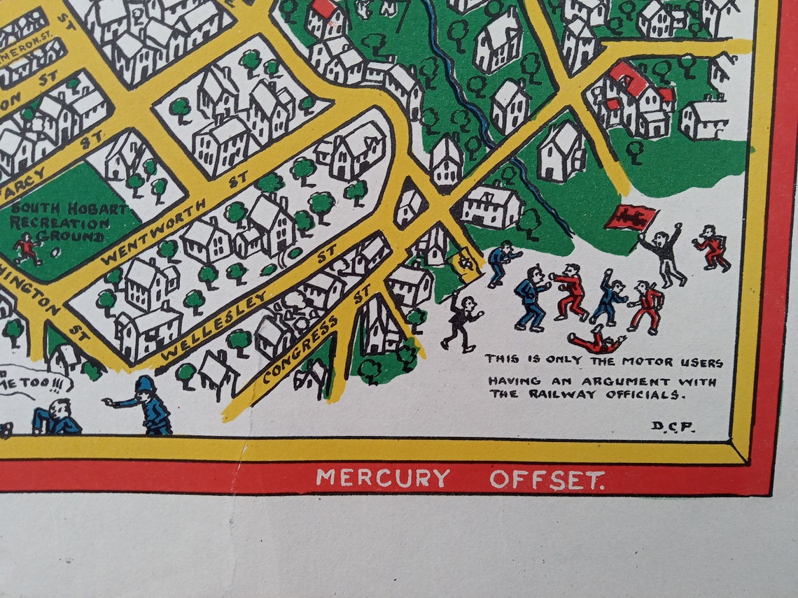 1927 Pictorial Map of the City of Hobart. Published by the Illustrated Tasmanian Mail. Hobart City Map, Tasmania