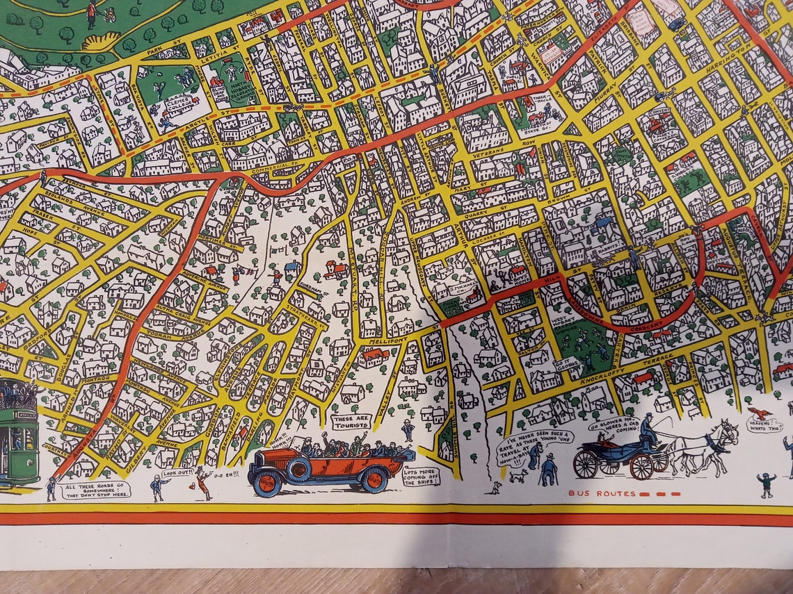 1927 Pictorial Map of the City of Hobart. Published by the Illustrated Tasmanian Mail. Hobart City Map, Tasmania