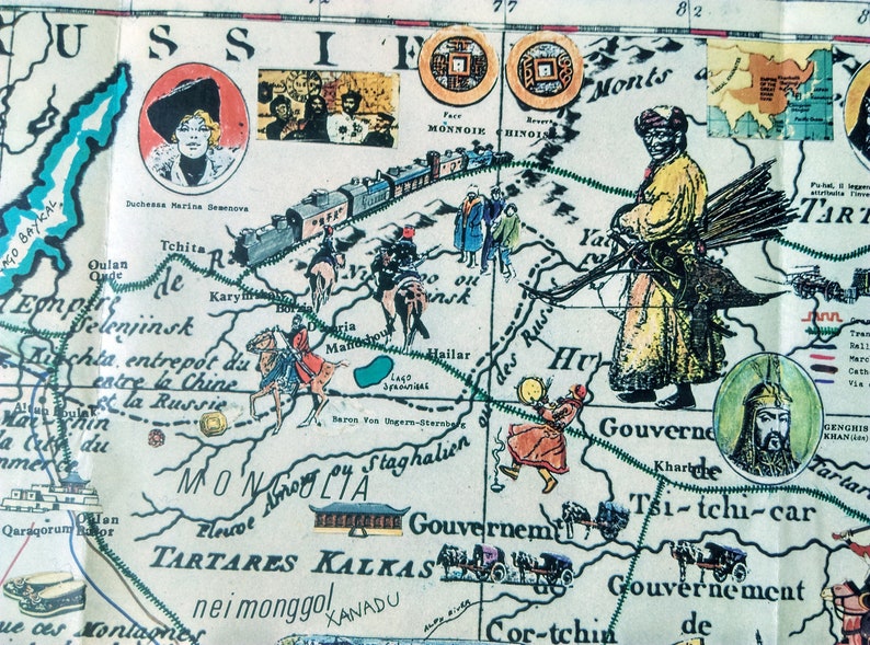 1986 Pictorial Map of China, Hong Kong, Taiwan, Japan, North Korea, South Korea, Mongolia, Beijing by Hugo Pratt. Poster Map