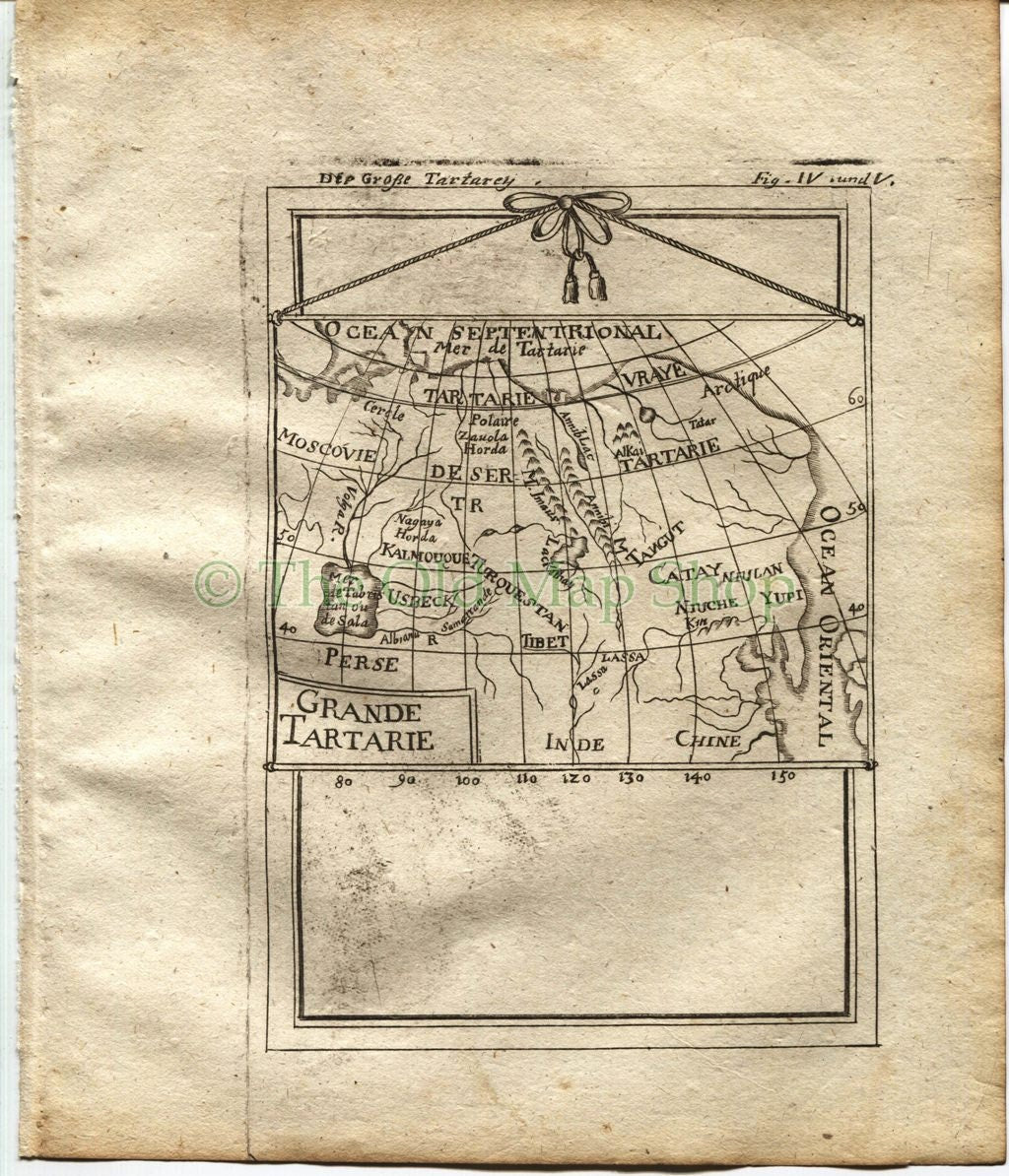 1719 Manesson Mallet Antique Map Grande Tartarie, Russia, China, Korea, Tibet, published by Johann Adam Jung