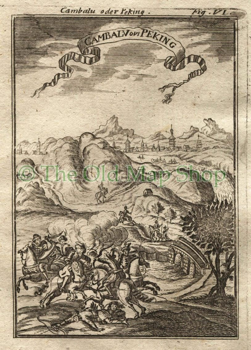 1719 Manesson Mallet "Cambalu ou Peking" Beijing China, Antique Print published by Johann Adam Jung