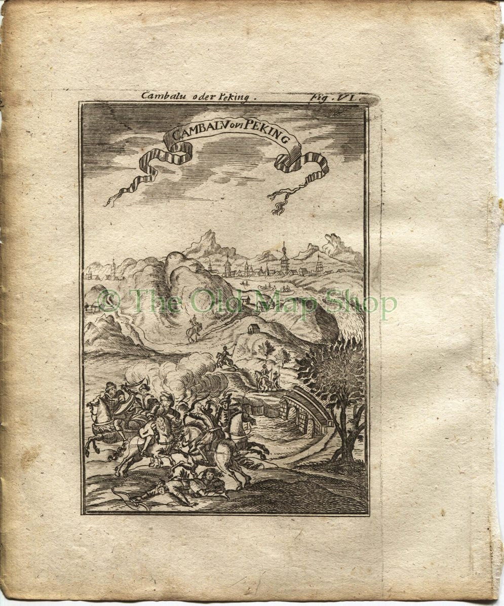 1719 Manesson Mallet "Cambalu ou Peking" Beijing China, Antique Print published by Johann Adam Jung