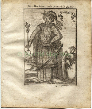 1719 Manesson Mallet "Mandarins" Mandarin Emperor, China, Antique Print published by Johann Adam Jung