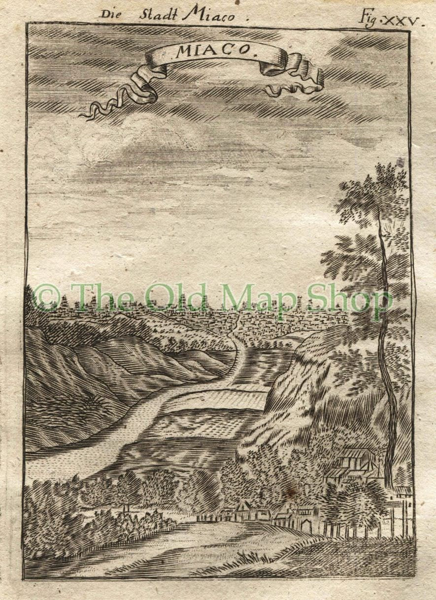 1719 Manesson Mallet "Miaco" Kyoto, Japan, Antique Print published by Johann Adam Jung
