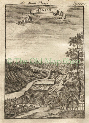 1719 Manesson Mallet "Miaco" Kyoto, Japan, Antique Print published by Johann Adam Jung
