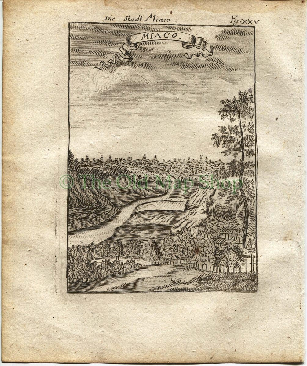 1719 Manesson Mallet "Miaco" Kyoto, Japan, Antique Print published by Johann Adam Jung