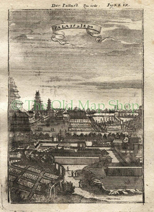 1719 Manesson Mallet "Palais d'Iedo" Imperial Palace, Tokyo, Japan, Antique Print published by Johann Adam Jung