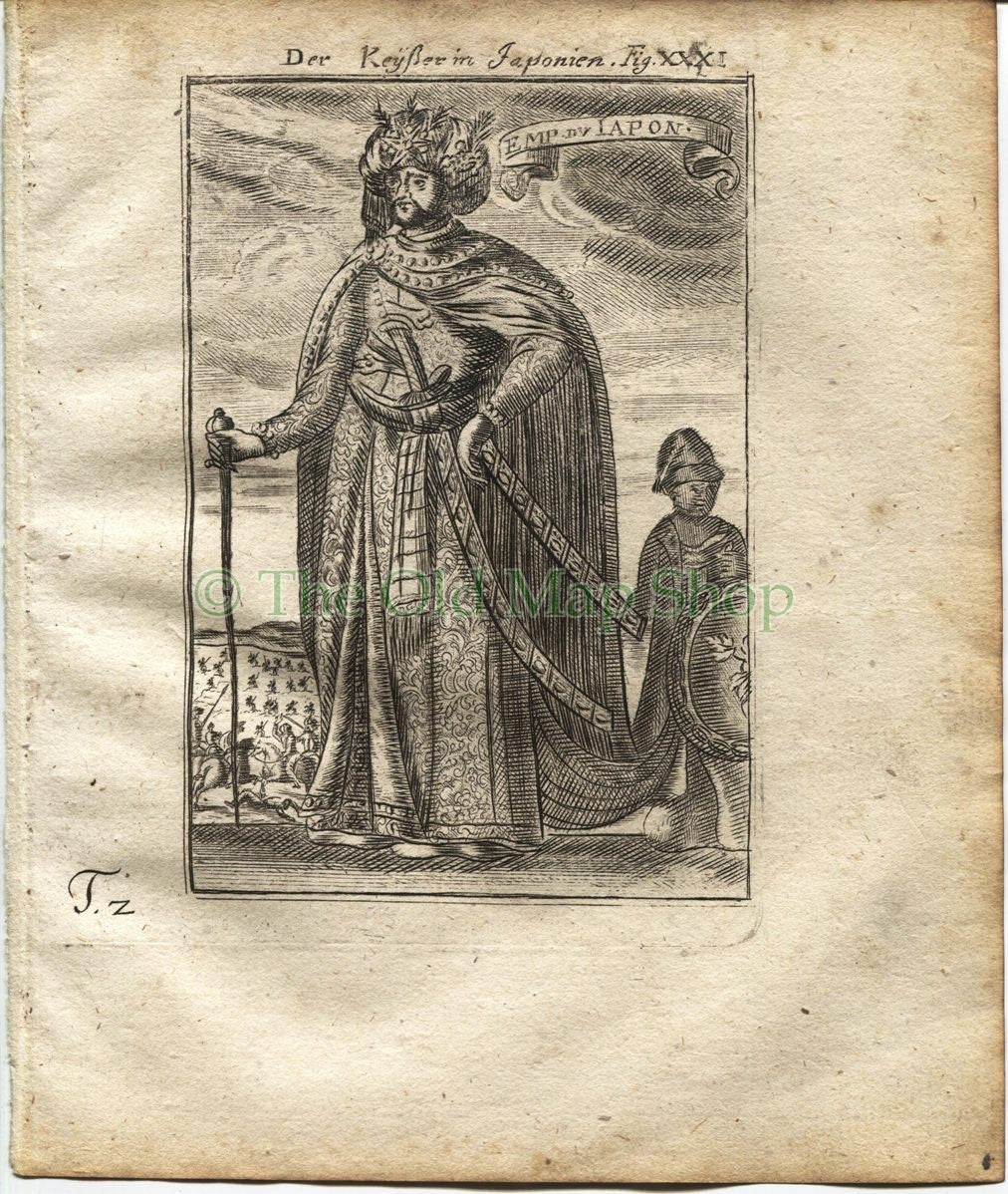 1719 Manesson Mallet "Emp du Japon" Japanese Emperor, Japan, Antique Print published by Johann Adam Jung