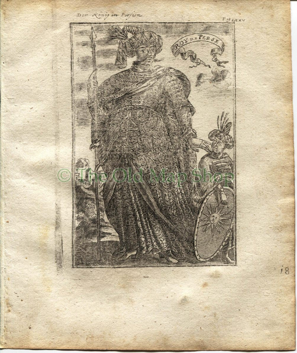 1719 Manesson Mallet "Roy De Perse" King of Persia, Iran, Antique Print published by Johann Adam Jung