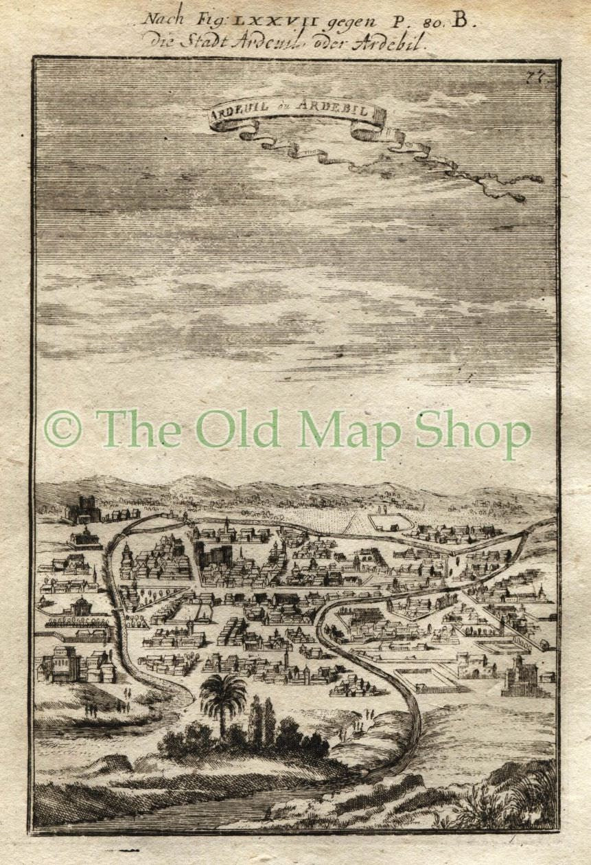 1719 Manesson Mallet "Ardeuil ou Ardebil" Ardabil, Iran, Antique Print, Map published by Johann Adam Jung