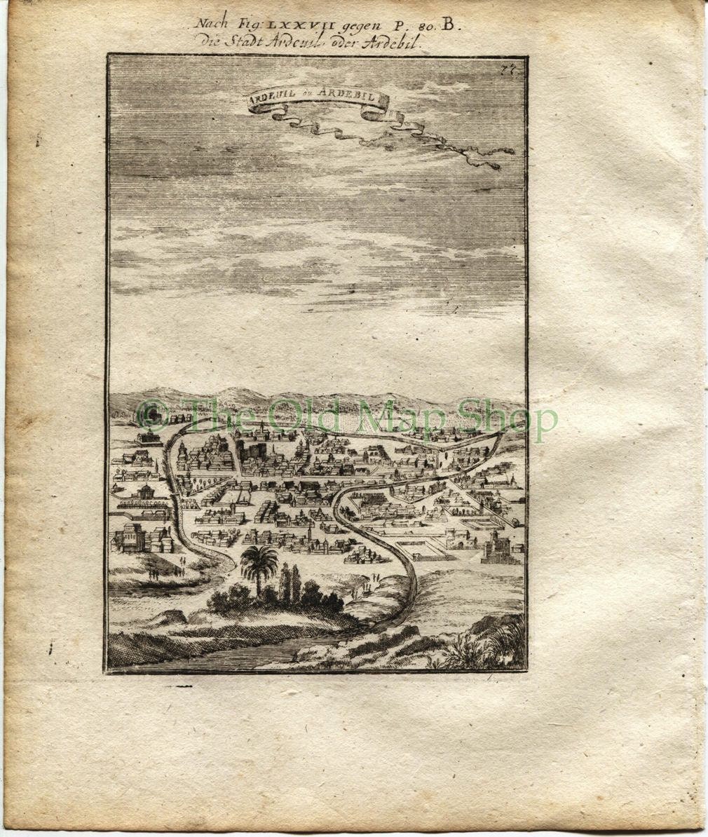 1719 Manesson Mallet "Ardeuil ou Ardebil" Ardabil, Iran, Antique Print, Map published by Johann Adam Jung
