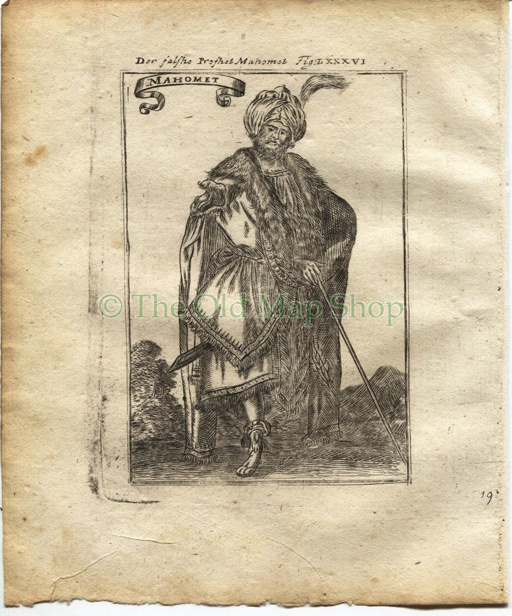1719 Manesson Mallet "Mahomet" Muhammad, Antique Print published by Johann Adam Jung