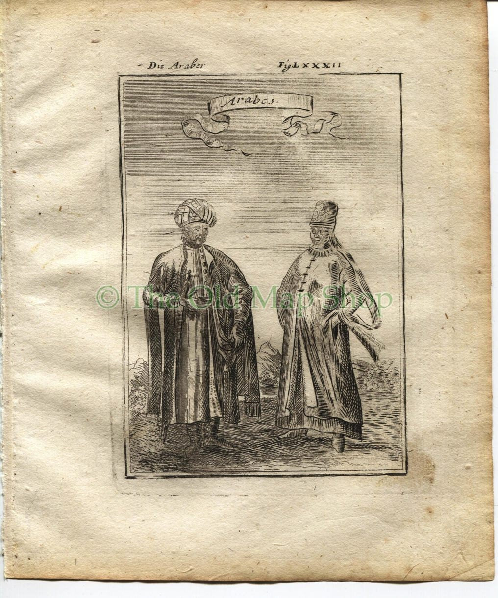 1719 Manesson Mallet "Arabes" Arabs Costume, Sauda Arabia, Antique Print published by Johann Adam Jung