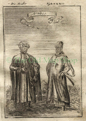 1719 Manesson Mallet "Arabes" Arabs Costume, Sauda Arabia, Antique Print published by Johann Adam Jung